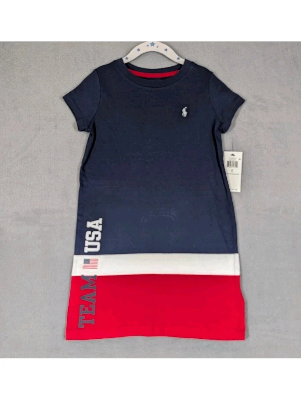 Ralph Lauren Girls Size 5 Navy Red White Team USA Olympic T Shirt Dress NWT